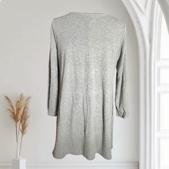 Pure Jill Knit Gray Knee Length Dress M Pima Cotton V Neck Long Sleeves Pockets - Picture 5 of 8